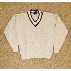 Vtg Harbor Bay Sweater Mens 2X Cable Knit 1995 V Neck Collar Grandpa Cotton Gray